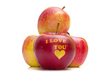 ripe red apple with the words "I love you" 
