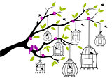 tree with open birdcages, vector
