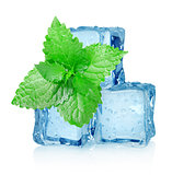 Three ice cubes and mint