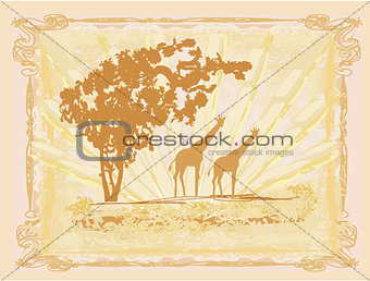 grunge background with African fauna and flora