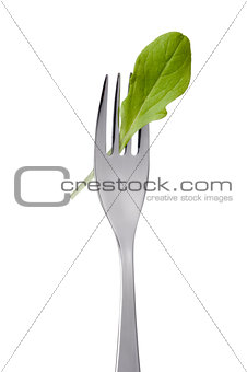 salad leaf on fork isolated