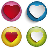 Valentine Day Heart on Colorful Glossy Buttons