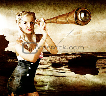 Beautiful Vintage Woman With Steampunk Telescope