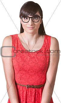 Nervous Woman in Red Dress