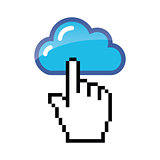 Blue cloud with cursor hand vector icon