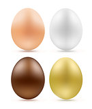 set of eggs simple chocolate and golden on white