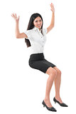 Full body arms raised young Asian woman