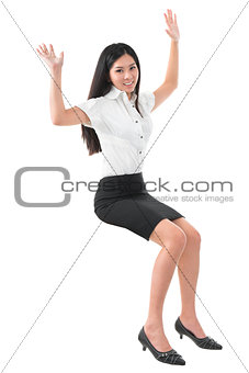 Full body arms raised young Asian woman
