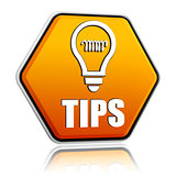 tips and bulb symbol in orange hexagon banner