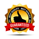 Best quality guaranteed gold label with red ribbon vector illustration