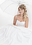 beautiful woman wearing luxurious wedding dress. Bride
