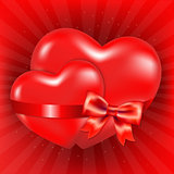 Two Red Hearts With Red Bow And Sunburst
