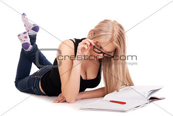 Student lying and studying