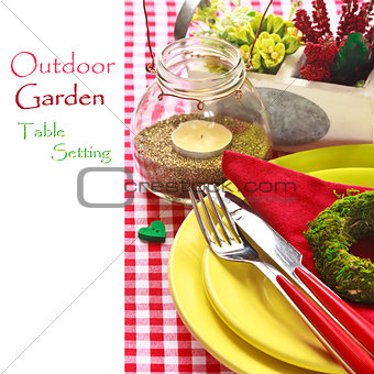 Outdoor garden table setting.