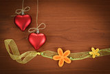 wooden board for valentine message with flowers