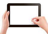 Hands holding digital tablet pc. Vector illustration