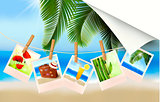 Background with photos from holidays on a seaside. Vector