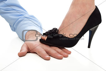 Woman step on the hand