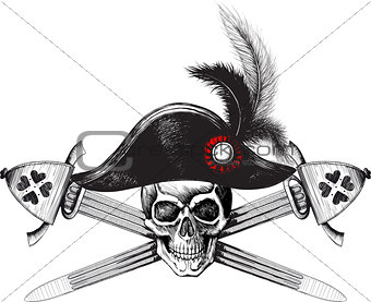Pirate symbol of a skull in the captain's hat and two crossed swords