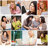 Women Using Laptop Tablet Computers Cell Phones Montage