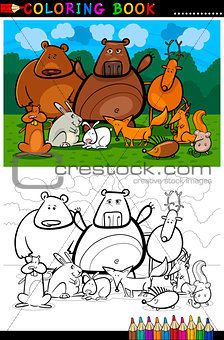 forest wild animals cartoon for coloring book