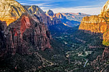 Landscape view of canyon from Angels Landing in Zion National pa