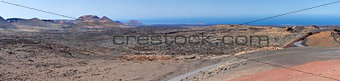 Panorama from volcanic hill on Lanzarote. Canary Islands.