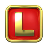 Gold Letter on Red Background.
