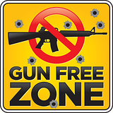 Gun Free Zone Assault Rifle Sign with Bullet Holes