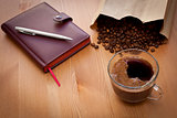 cup of coffee and coffee  beans