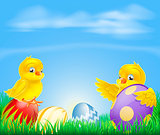 Chickens and Easter eggs Background