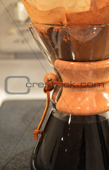 Closeup of glass coffeemaker on stovetop