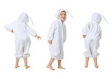 Dancing happy baby in a rabbit suit