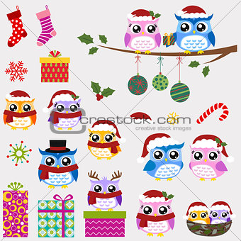 owl christmas ornaments and gifts set