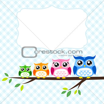 owl family at tree spring illustration