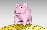 pink piggy on a pile of coins