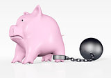 pink piggy with ball and chain