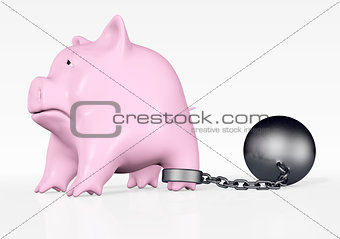 pink piggy with ball and chain