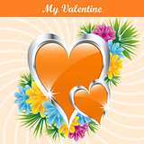 Orange love hearts and flowers