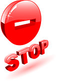 the 3d red vector stop symbol on white