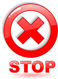 the red vector stop symbol on white