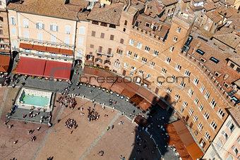 Aerial View on Piazza del Campo, Central Square of Siena, Tuscan