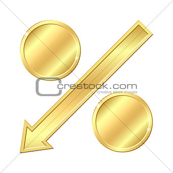 Percentage sign with gold coins.