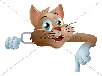 Cartoon Cat Pointing Down