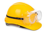 yellow hard hat and goggles