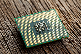 computer processor on old wooden background