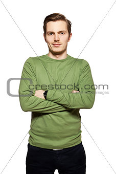 Young man against a white background