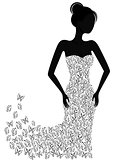 Silhouette of a girl in a flying apart dress