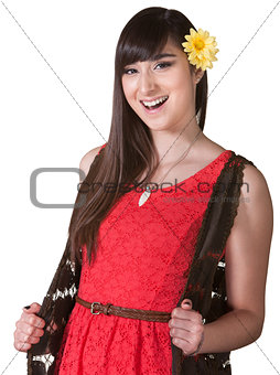 Happy Woman in Red Dress