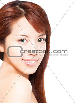  close up of beautiful smiling asian young woman face